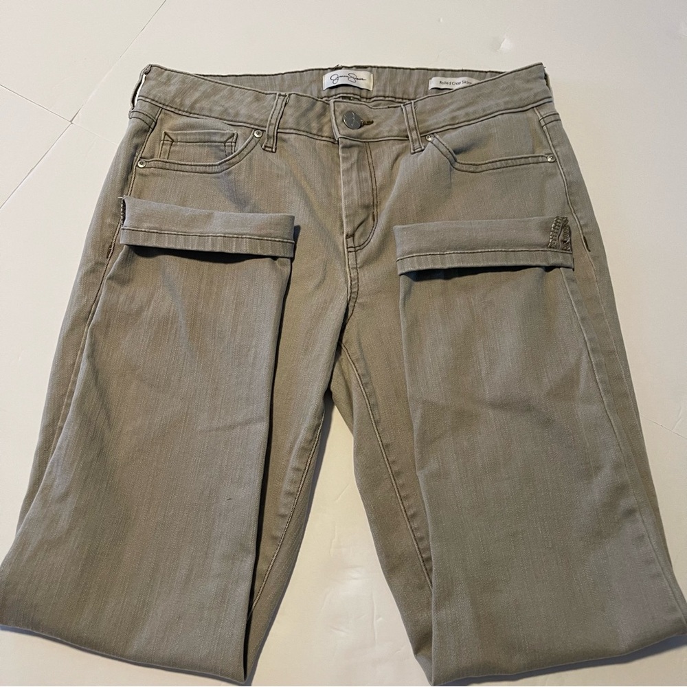 Jessica Simpson Rolled Crop Skinny Jeans - Olive Green size 6